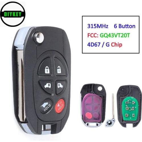DIYKEY 4D67 / G Chip Modified Filp Remote Key 6 Button 315MHz for TOYOTA Sequoia Sienna Tacoma Tundra Avalon Solara, GQ43VT20T