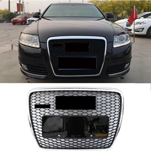 For Audi A6 S6 2006-2011 Honeycomb Mesh RS6 Style Hex Bumper Grill Black/Silver Trim
