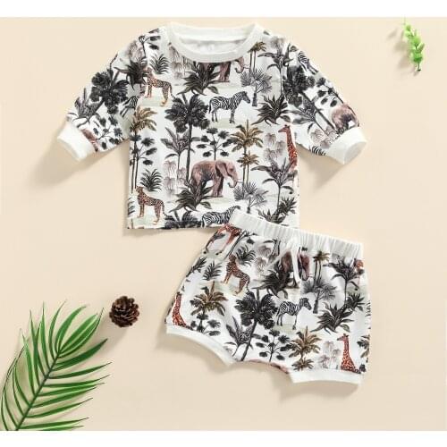Cute Autumn Baby Boy’s Clothing Set Fashion Forest Animal Long Sleeve Tops T-shirt and Shorts 2PCS Set Infant Cotton Casual Suit