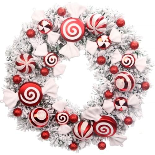 Artificial Christmas Wreath with Candy Decorative Garland for Front Door Window Decoration Indoor Winter Holiday Wreaths Decor