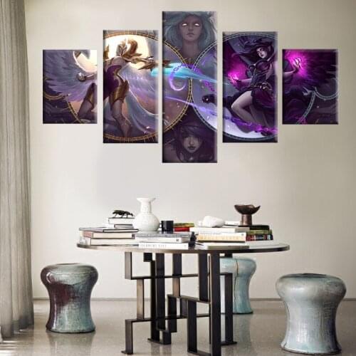Canvas Painting Prints Home Decoration 5 Panel Morgana And Kayle League Of Legends Video Games Wall Art Modular Pictures Poster