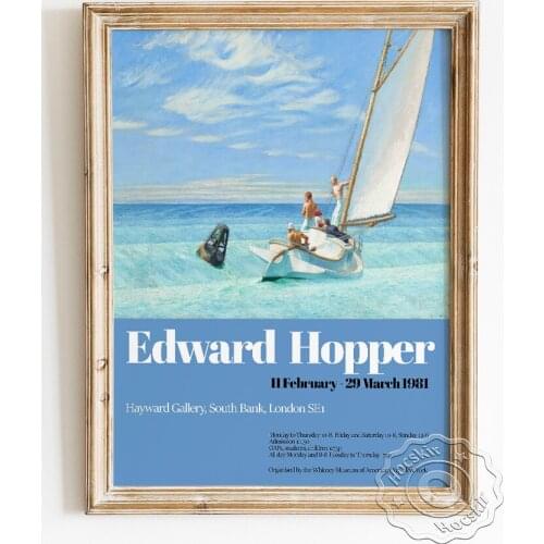 Edward Hopper Exhibition Museum Poster, Ground Swell Dcenery Canvas Painting, Sea Landscape Wall Picture, Living Room Home Decor