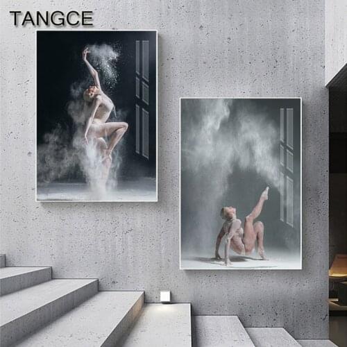 Ballet Dancer Poster and Print Abstract Grey Canvas Painting Modern Home Decor Unique Wall Art Picture for Living Room Girl Gift