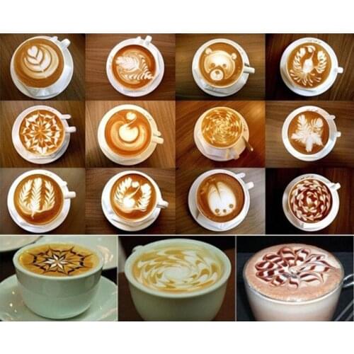 Fashion Cappuccino Coffee Barista Stencils Template Strew Pad Duster Spray Tools(16Pcs/set )