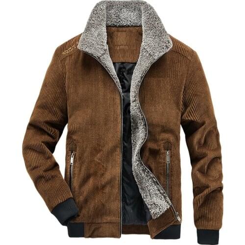2019Fashion men Corduroy jacket coat long sleeve turn down collar warm fleece casual blouse winter cotton padded wadded overcoat