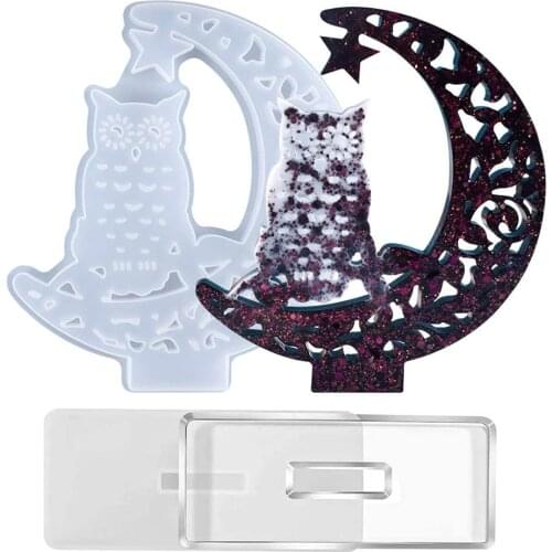 DIY Owl Moon Casting Molds Tools Set Crystal Resin Silicone Mold Glue Mirror Mold Silicone Crystal Accessories Craft Making Moul
