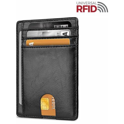 New Slim RFID Blocking Leather Wallet Credit ID Card Holder Purse Money Case for Men Women 2020 Fashion Bag 11.5x8x0.5cm