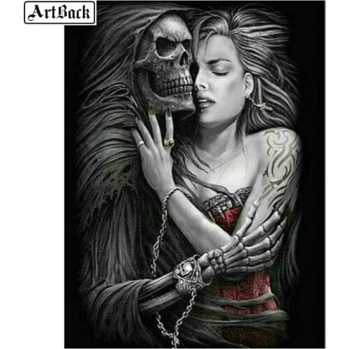 ARTBACK Full Square 5d Skull Woman Diamond Painting Death Pattern 3d Resin Diamond Mosaic Home Decor