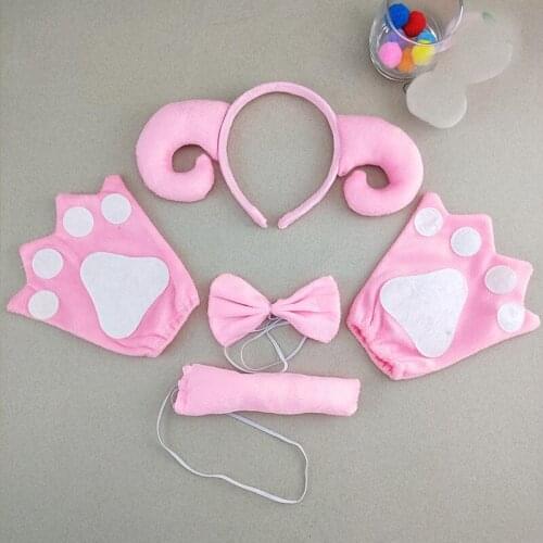 Adult Children Pink White Animals Sheep Goat Ears Headband Bowtie Tail Gloves Costume Christmas Halloween Birthday Party Gift