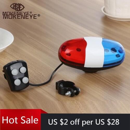 Durable Waterproof Multifunction Cycle Lamp +4 Loud Siren Sound Trumpet Police 6 LED Light Electronic Siren Bike Bell Red/Blue