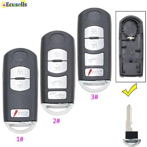 3/4 Button New smart keyless entry Replacement Remote Key Shell Case Fob For Mazda 3 5 6 CX-7 CX-9 MX-5 with insert key uncut