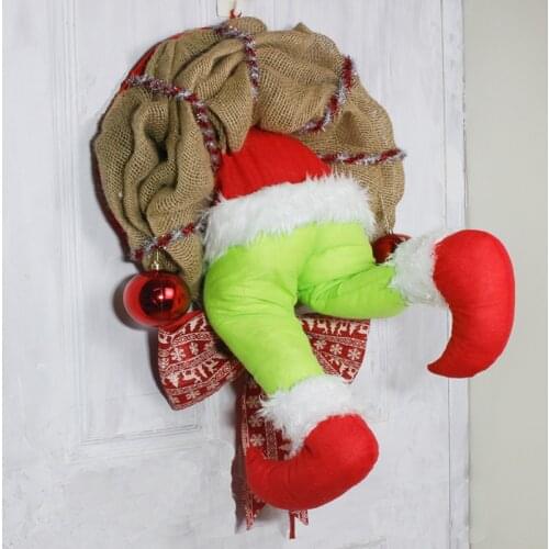 Christmas Burlap Wreath The Grinch Stealer Christmas Burlap Wreath Christmas Garland Decorations Funny Christmas Door Decoration