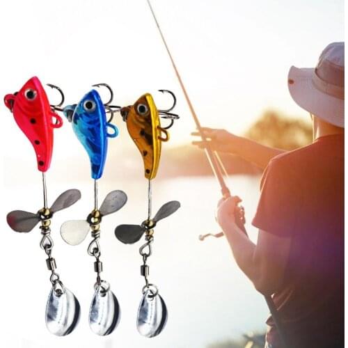 60%HOT4Pcs/Set 12g 8.5cm Fishing Baits 360 Degrees Rotating Sharp Hook with Spinner Fishing 3D Eyes Metal VIB Artificial Lures f