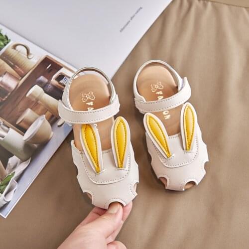Toddler Girl Sandals Little Bunny Style Lovely Summer Children Shoes Pink Beige Color Princess Sandals Soft Bottom Anti-Slippery