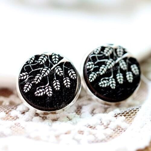 Unique 3D Leaf Embossed 16mm Round Coloured Drawing pattern Laser Cut wood Cabochon DIY for Rings, Earring,Brooch,Necklace-274