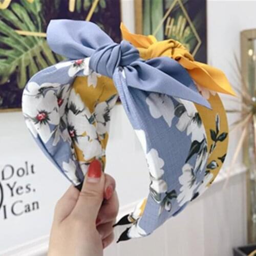 Bohemian Flora Print Headband for Women Hair Accessories Wide Rabbit Ear Knot Headband Elegant Hairband Bowknot Adults Hair Hoop