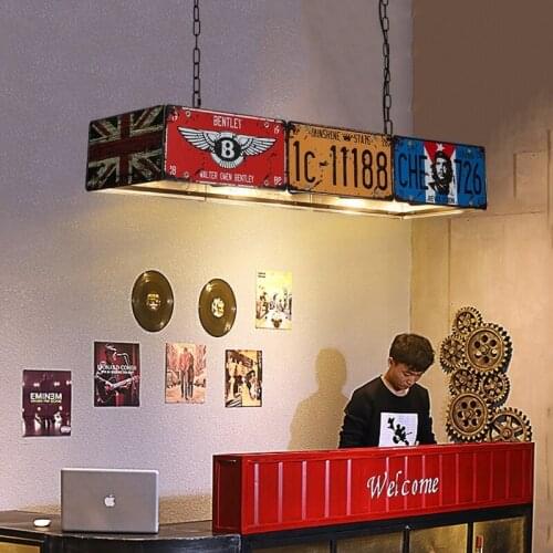 Vintage Loft Retro License Plate LED Pendant Lights Iron Lamps for Dining Room Bedroom Lights Restaurant Bar Decor Industrial