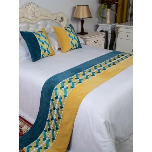High-grade Throw Runners Patchwork Solid Bed Runners American Geometric Yellow Bed Covers Home Hotel Decoration Bed Spread