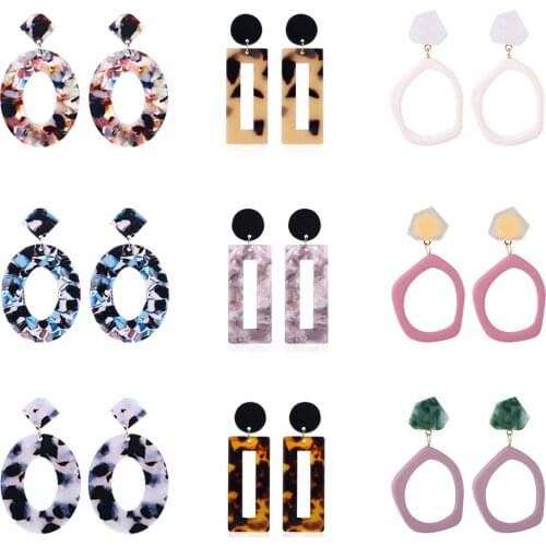 HOCOLE Fahsion Tortoise Color Leopard Print Acrylic Earrings For Women Acetic Acid Geometric Long Resin Drop Earring Statement