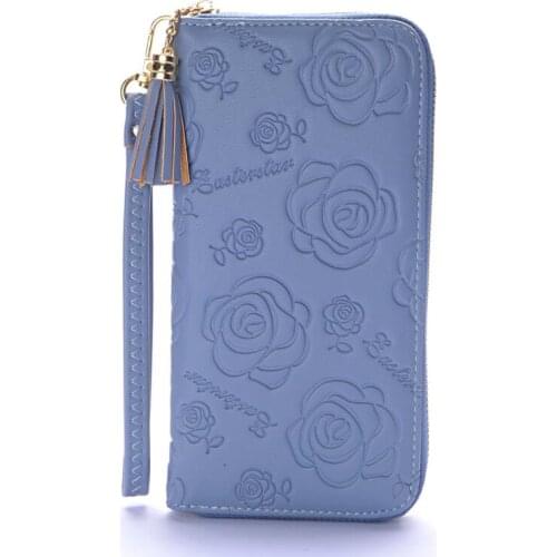 Women Tassel Wallets Long Fashion PU Leather Zipper Wallet Female Purse Clutch Money Wild Solid Color flowers Coin Purse