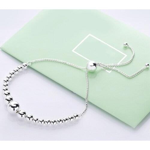 Bewill Free Shipping Real 925 Sterling Silver Adjustable String With Bracelet Fit European Charm Bracelets Women Jewelry