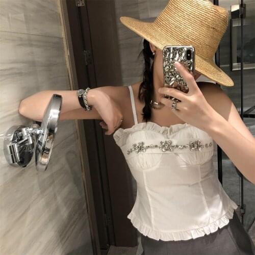 High Fashion Luxury Beading Backlesss Black White Short Top Slim Club Sling Summer Party Holiday Women Ruffles Vest 2021 New