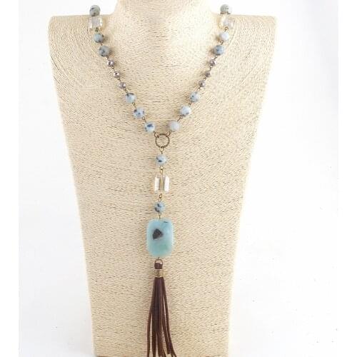 RH Fashion Bohemian Jewelry Accessory Long Natural Stones With Cross Stone Dorp Tassel Necklaces For Women Gift