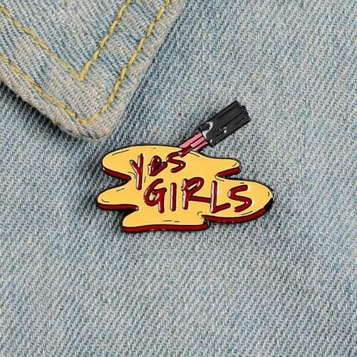 YES Girls Enamel Pin Custom Badges Lipstick Brooches Backpack Clothes Lapel Pin Fun Cartoon Badge Jewelry Gift for Kids Friends