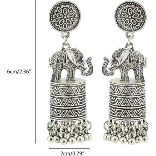 U2JF 1 Pair Retro Ethnic Indian Elephant Tassel Dangler Earrings Vintage Women Bridal Jewelry Gifts Wedding Party Decoration