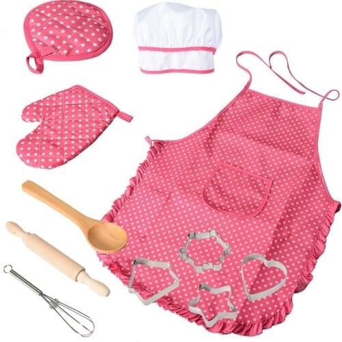 11pcs/Set Chef Set For Kids Kitchen Costume Role Play Kits Girls Apron Hat Friends Game Pretend Play Toys