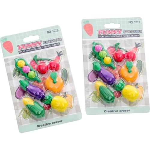 12packs/lot Lovely fruit and vegetable eraser set series Rubber Gift Stationery For Kid Office School