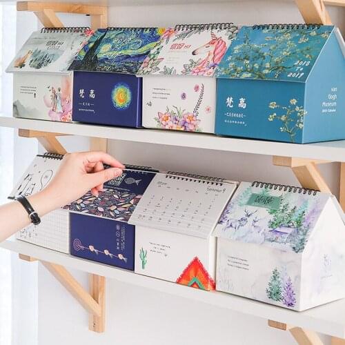 2019 Creative folding house desk calendar Korean stationery small fresh multifunctional calendar desktop storage