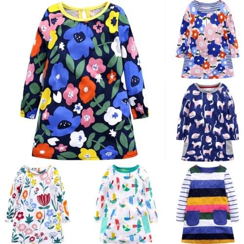 2021 Trendy Girls Casual Dresses Kids Clothes Floral Long Sleeve Dress Baby Top Ropa Bebe Vestido Playa Vestidos Playeros