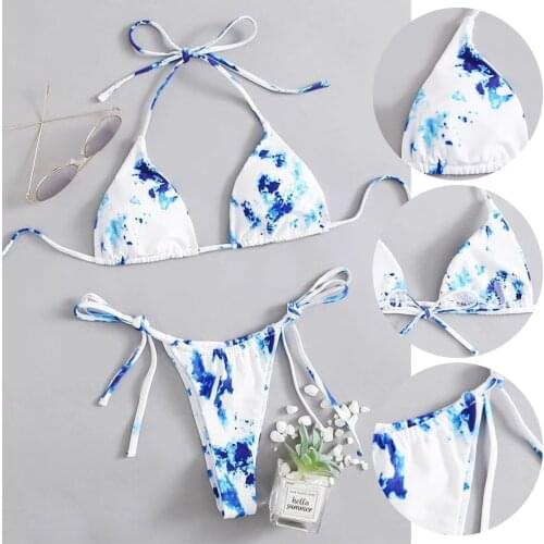 2021 Sexy Swimsuit Women Bikini Female Tie-dye Print Three-point Split Bikini Swimsuit Summer Bathing Suit Beachwear Biquini