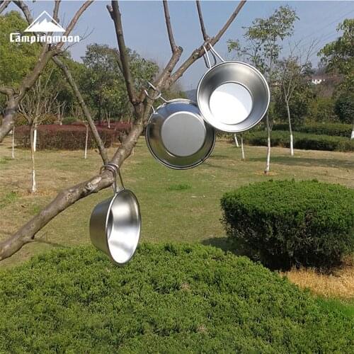 Campingmoon 3PCS Stainless Steel 304 Camping Bowl Cup Outdoor Hiking Backpacking Picnic Camping Tableware Coffee Cup with Hanger