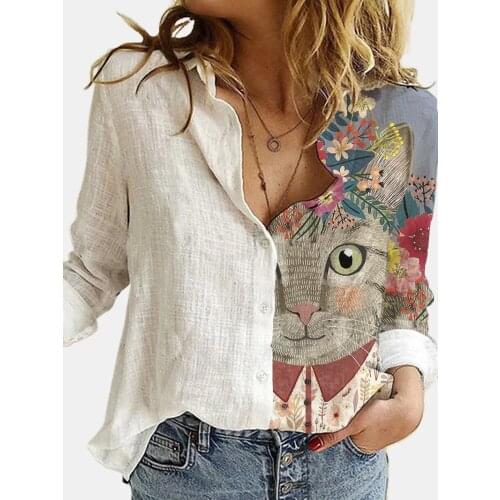 Spring Women Blouses Elegant Print Office Lady Button Turn-down Collar Open Blouse Loose Slim Woman Tops Long Sleeve Shirt
