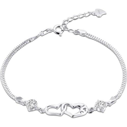 Beautiful Fashion New Pure 925 Sterling Silver Heart-shaped Charm Bracelet Jewelry Silver Chain for Women Gift Party