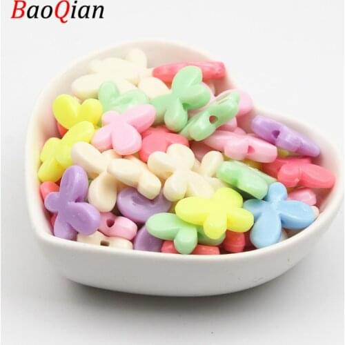 DIY 50Pcs/Lot 13x18mm Butterfly Plastic Beads Candy Color Acrylic Beads Jewelry making Children Necklace Jewelry
