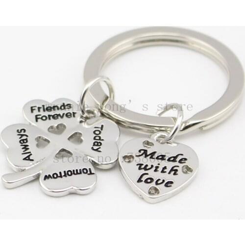 2017 new arrive Jewelry 4 Leaf Clover Heart "Friends Forever Today Tomorrow Always "Heart Pendant Necklace &keychain