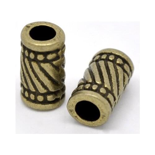 Zinc metal alloy Spacer Beads Cylinder Antique Bronze StripeColor Plated About 11mmx6mm,Hole:Approx 3.3mm,10 PCs new