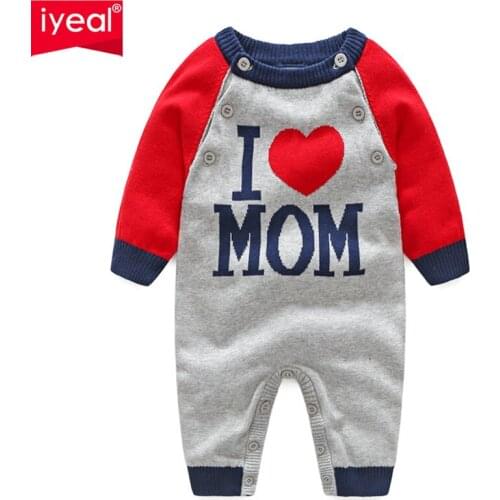 IYEAL Baby Boy Rompers Newborn Kid Baby Girls Letter Pattern Knitting Romper Long Sleeve Autumn Jumpsuit Outfit Infant Clothes
