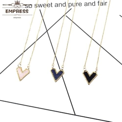 FAIRYWOO New Fashion Ins Sweet Big Heart Necklace Woman Boho Handmade Miyuki Glass Beads Pendant Choker Stainless Steel Crystal