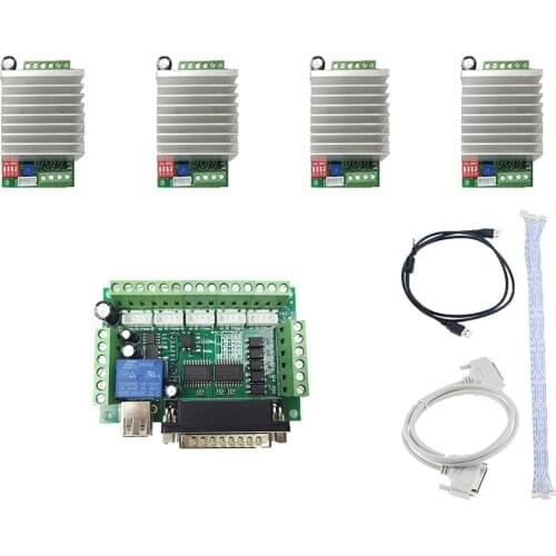 CNC Router 4 Axis MACH3 Kit, 1pcs 5 axis mach3 breakout board+4pcs Single axis TB6600 stepper motor driver