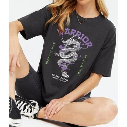 Kuakuayu HJN Chinese Dragon Print Oversized T-Shirt Women Harajuku Streetwear Tshirt Short Sleeve Vintage Tee Shirt Grunge Top