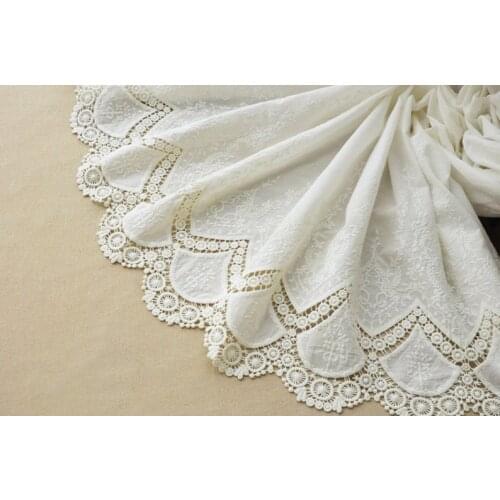 Cotton Lace Fabric By The Yard - Off White - Both Scalloped Border - Hollowed Out Wedding Fabric