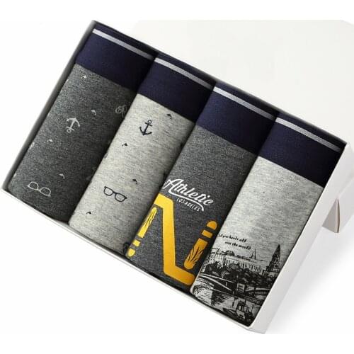 Cotton Boxer Men Breathable Panties Male Underwear Soft Multicolor Short Homme Silver Edge Boxershorts Underpants 4/PCS