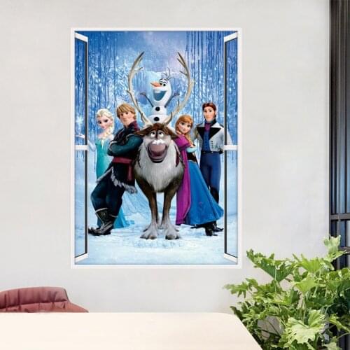 Frozen Elsa Anna Princess Olaf Sven Kristoff Hans 3D Window Wall Stickers For Home Decoration Mural Kids Room Cartoon Decals