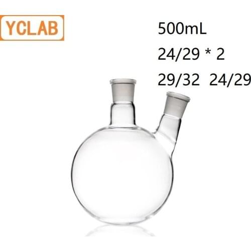 YCLAB 500mL 24/29 * 2 & 29/32 24/29 Distillation Flask Oblique Shape with Two Necks Standard Ground Mouths Distilling