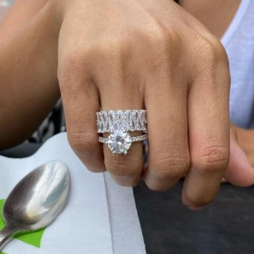 Vecalon Super Sparkling Zircons 925 Sterling Silver Full Cubic Zirconia Paved Round CZ Wedding Engagement Ring Jewelry For Women