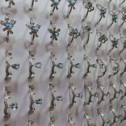 Natural Blue Topaz Stone Birthstone Women Ring S925 Sterling Silver Anillos Mujer Flower Knot Crown Bowknot Jewelry Gift Girl